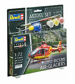 REVELL - Model Set 1:72 - Skill 4, 75pcs, Helicopter EC135 Air Glaciers, 64986