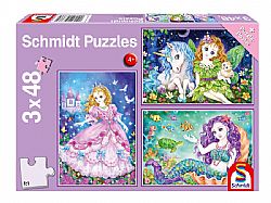SCHMIDT - Παζλ 3x48τεμ και Puzzle Poster *Princess Fairy Mermaid*, 56376