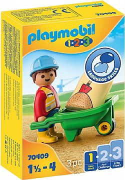 PLAYMOBIL - 123 - Construction Worker with Wheelbarrow, 70409